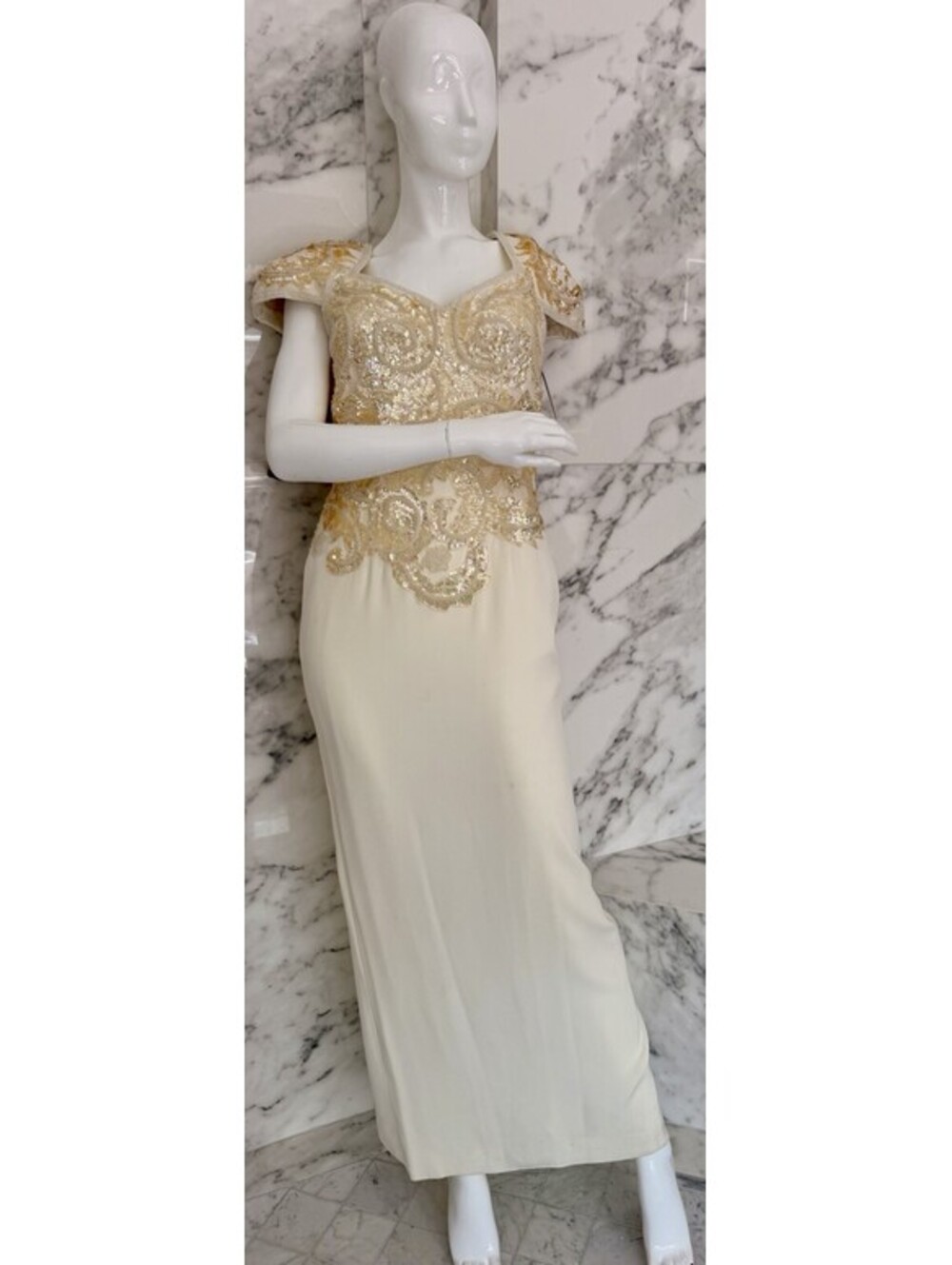 Vintage Allusions California Size 6 Ivory Gold Sequin Beaded Formal Gown NWT